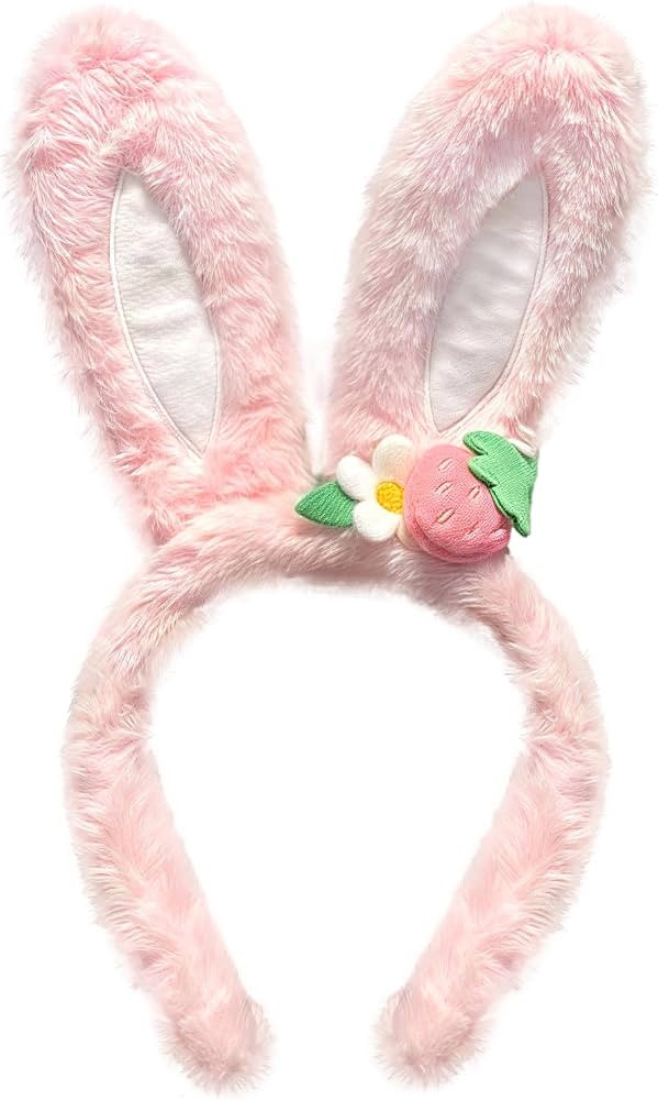 Doneace Easter Bunny Ears Headband Plush Easter Rabbit Ear Hairband Cute Strawberry Bunny Ears He... | Amazon (US)