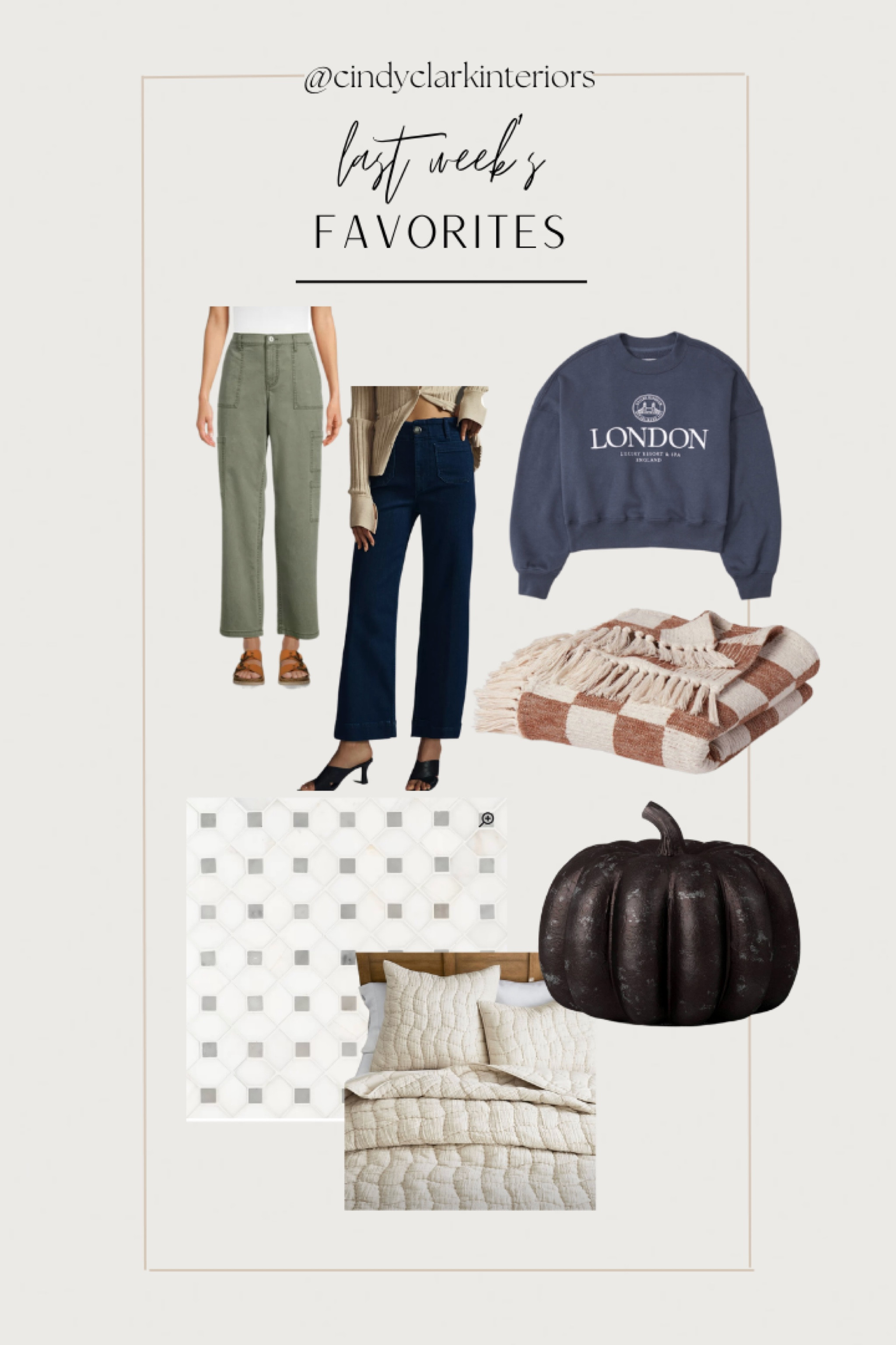 All of last week’s favorites in one place!

Pants, cargos, denim, crewneck, Abercrombie, blanket, centered, fall, pumpkin, tile, bedding, pottery barn, Target, Wayfair

#LTKstyletip #LTKSale #LTKhome