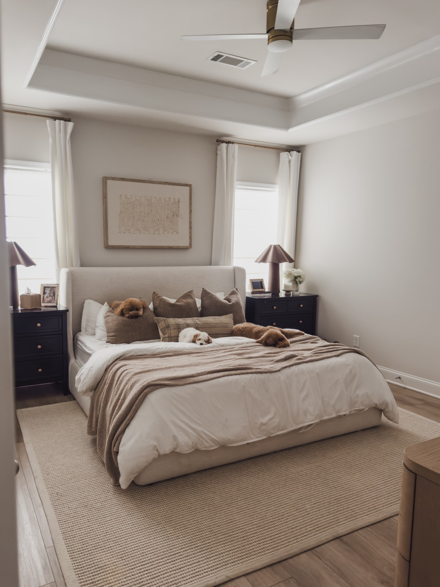 Bedroom refresh while staying true to my neutral style, just a bit more bold. Leaning into deeper brown tones, quality pieces, and lots of texture to create a warm, layered feel.

And with three dogs, everything in here has to truly hold up. I’ve had this rug for about 2.5 years, and it’s survived multiple rounds of puppy potty training and everyday life with dogs. Definitely worth noting — quality makes all the difference.

Furniture finds, bedroom style, primary bedroom, home inspiration, castlery upholstered bed, Walmart nightstands, Lulu and Georgia, Loloi, rugs USA, shop the look!

#LTKSeasonal #LTKSaleAlert #LTKHome