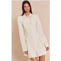 Cream Button Up Pleated Shirt Dress | PrettyLittleThing US