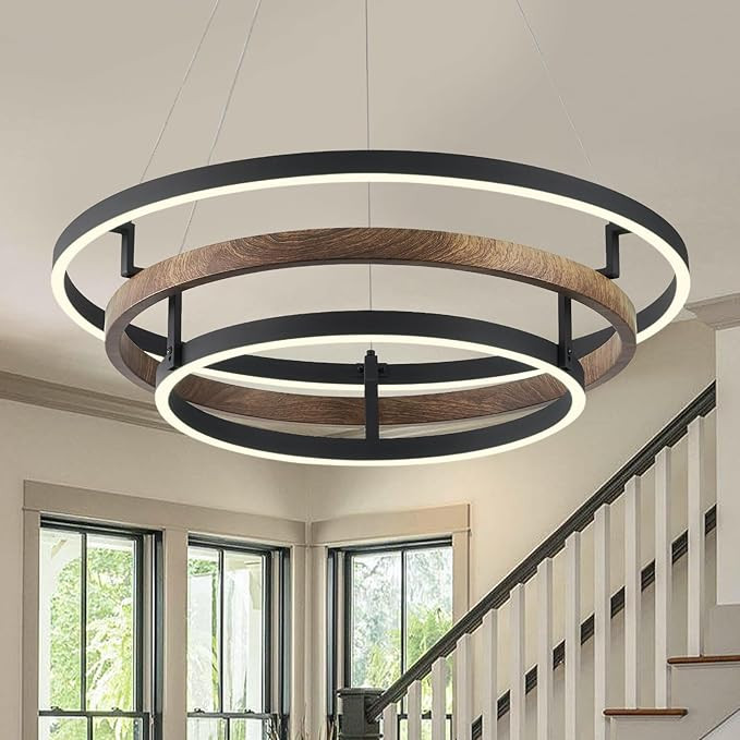 3 Ring LED Chandelier Black Round Chandelier Light Fixture Dimmable Farmhouse Foyer Chandeliers L... | Amazon (US)