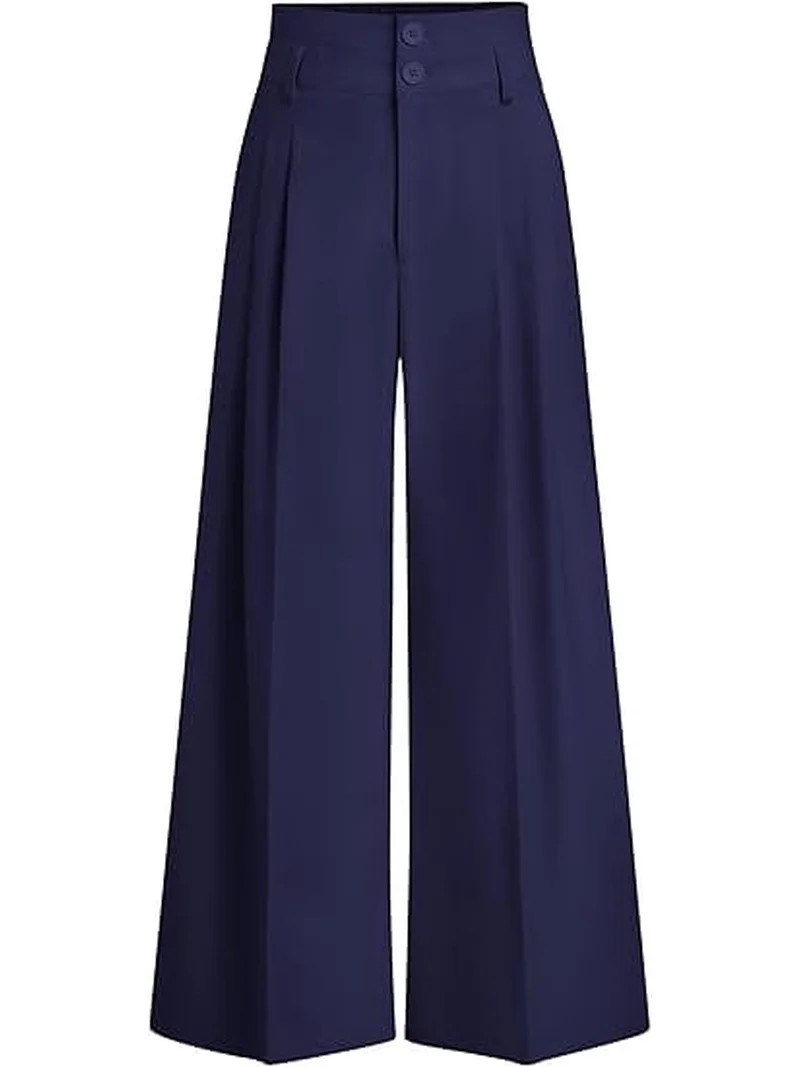 PRETTYGARDEN Womens Spring Wide Leg Palazzo Pants Trendy Loose Button High Waist Pleated Work Bus... | Walmart (US)