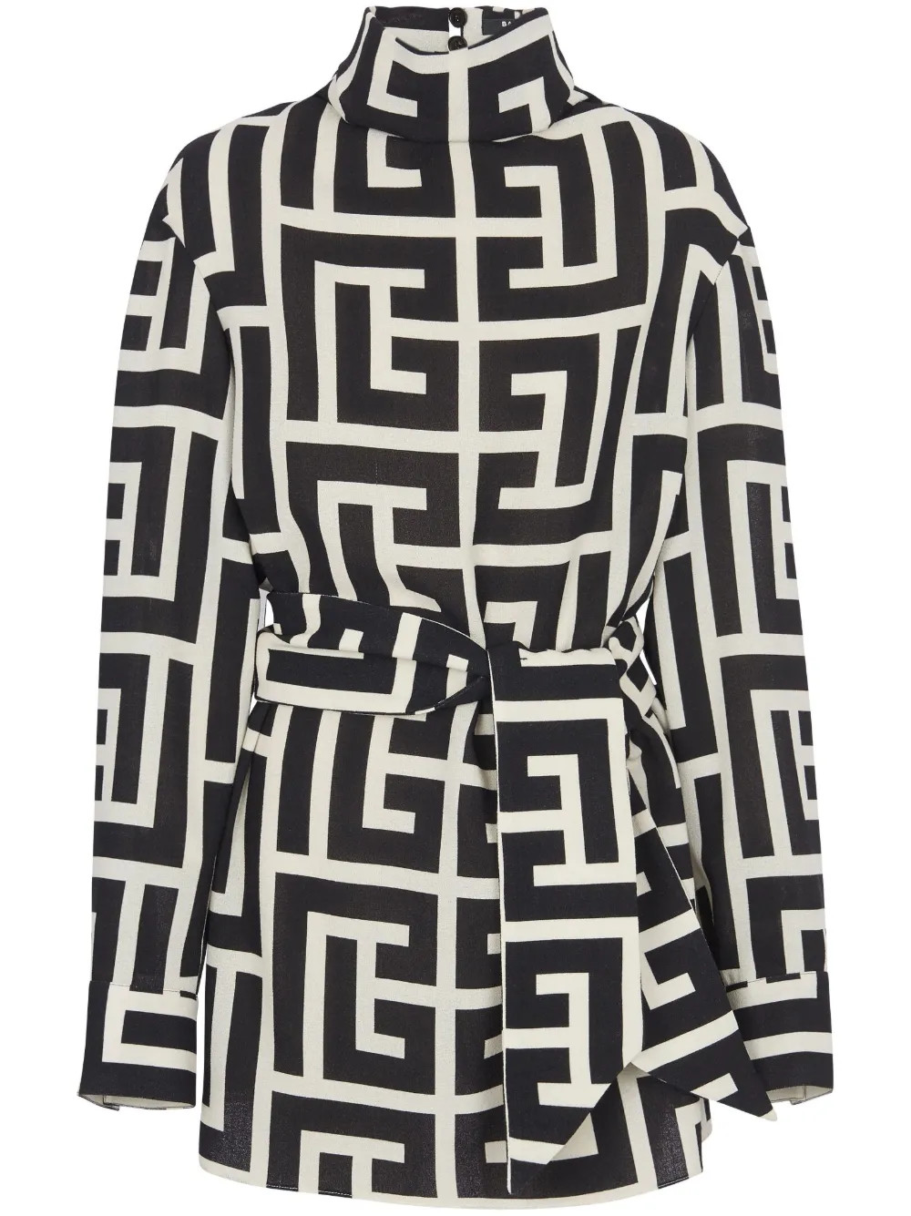 Balmain monogram-pattern Belted Blouse - Farfetch | Farfetch Global