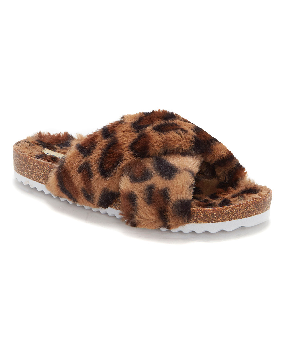 Lucky Brand Women's Sandals ONCA - Brown Leopard & White Marana Fuzzy Slide - Women | Zulily