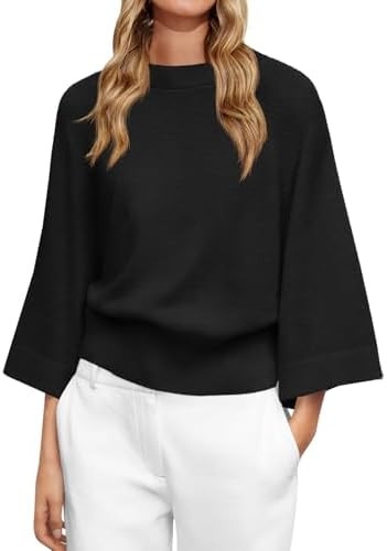 Saodimallsu Womens Crew Neck Batwing Sweaters 3/4 Sleeve Soft Knit Dressy Casual Loose Fit Fall S... | Amazon (US)