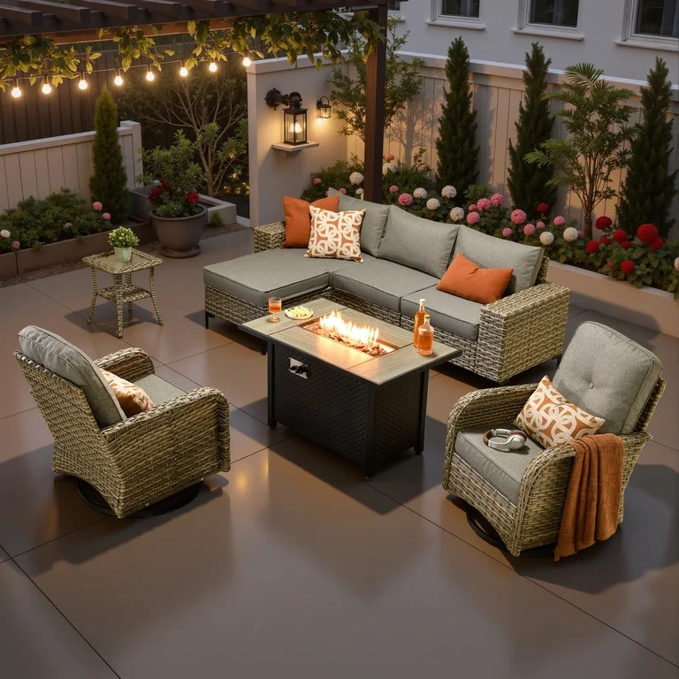 Ovios 9 Pieces Wicker Patio Furniture Sets Outdoor Conversation Sectional Sofa with Swivel Chairs... | Walmart (US)