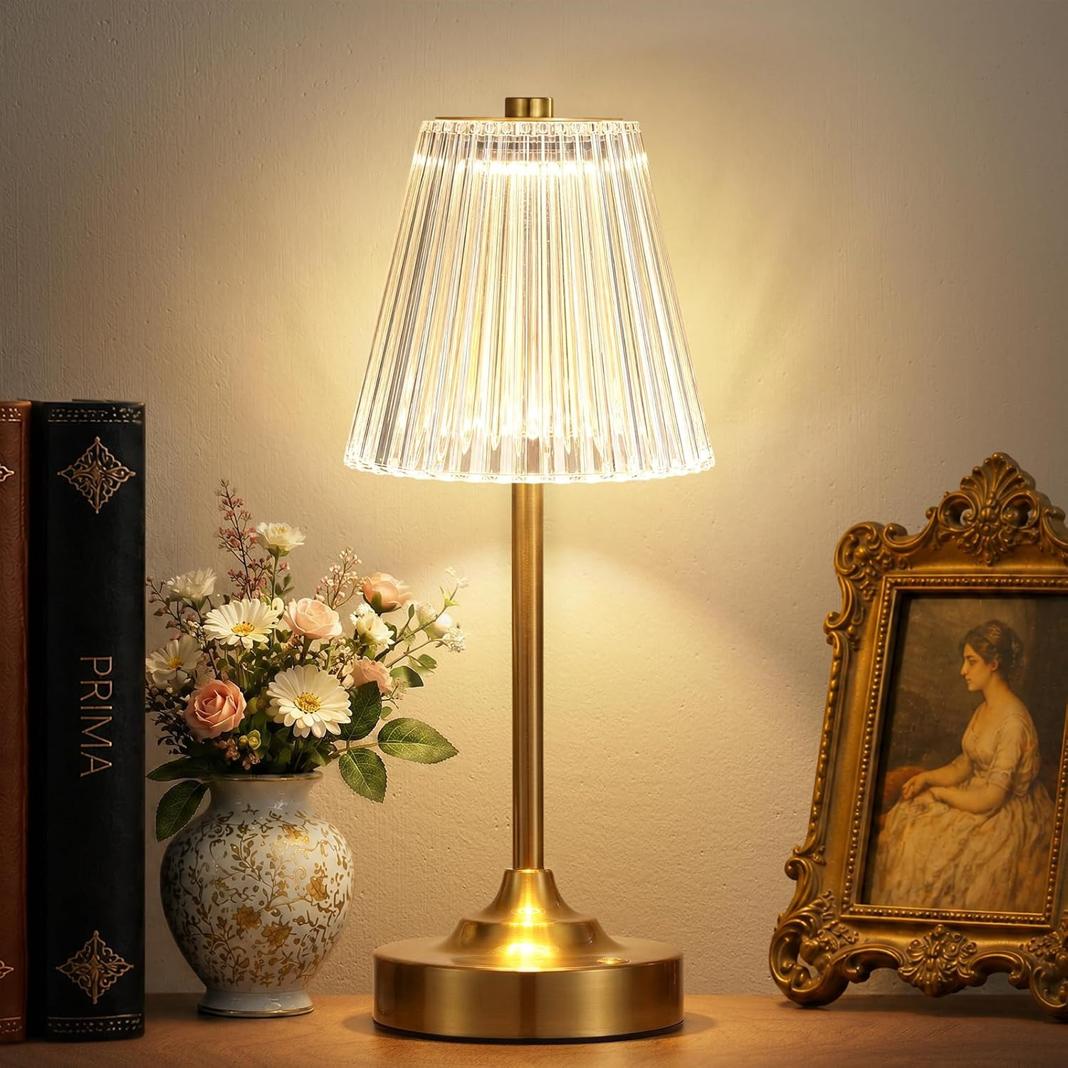 Gold Cordless Rechargeable Table Lamp, Battery Operated, Crystal, Small | Amazon (US)
