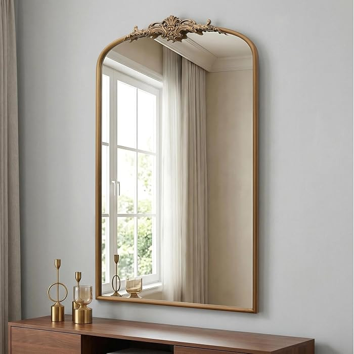 Besdomus Vintage Gold Arched Mirror: 24"x42" French Large Arch Gold Antique Wall Mounted Mirror -... | Amazon (US)