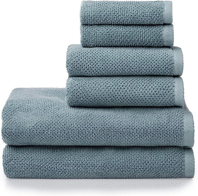 Welhome Franklin Premium | 2 Bath Towels 2 Hand Towels 2 Washcloths | Textured Dusty Blue Bathroo... | Amazon (US)
