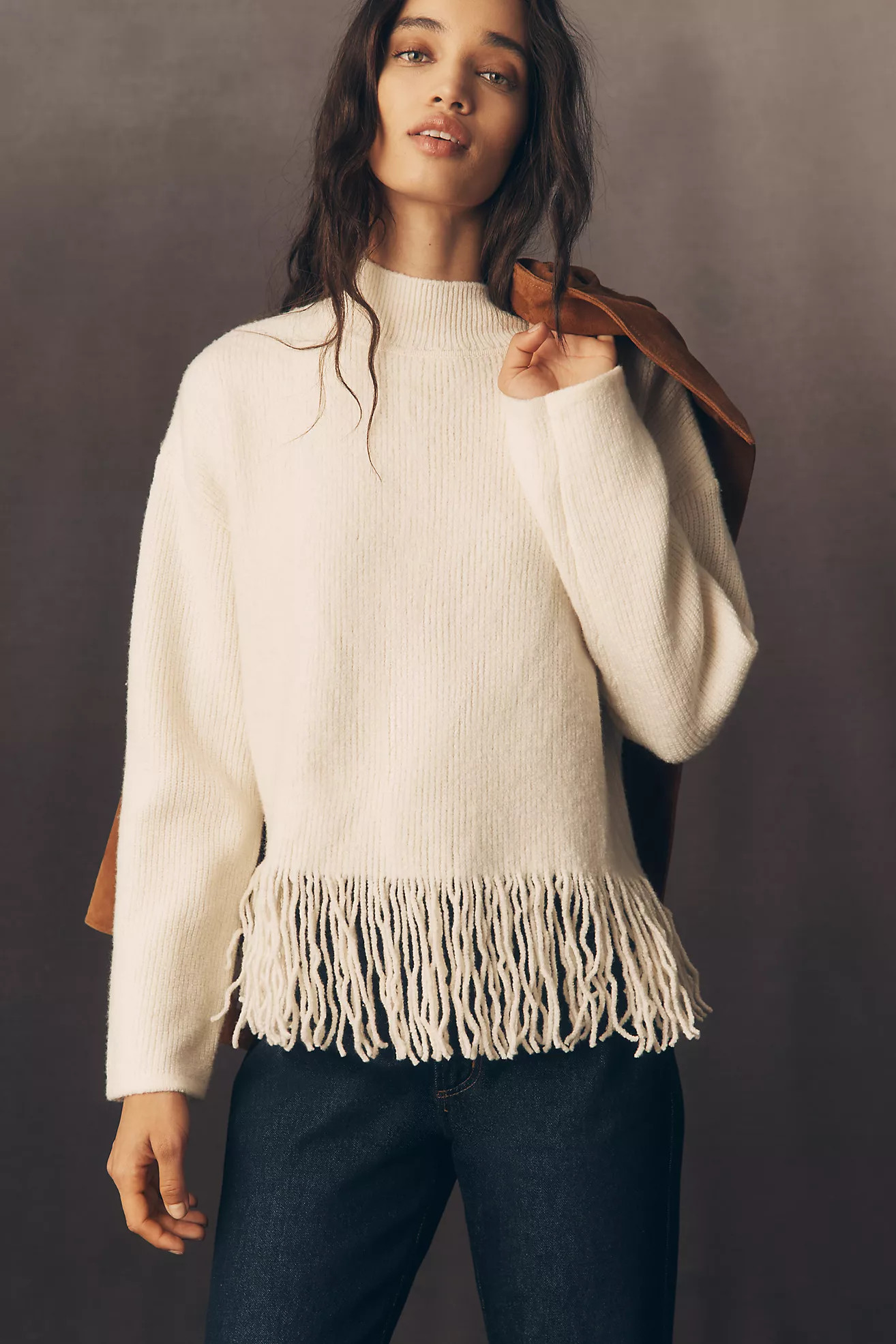 Rails Lise Fringed Mock-Neck Sweater | Anthropologie (US)
