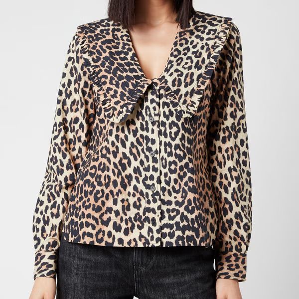 Ganni Women's Printed Cotton Poplin Shirt - Leopard | Coggles (Global)