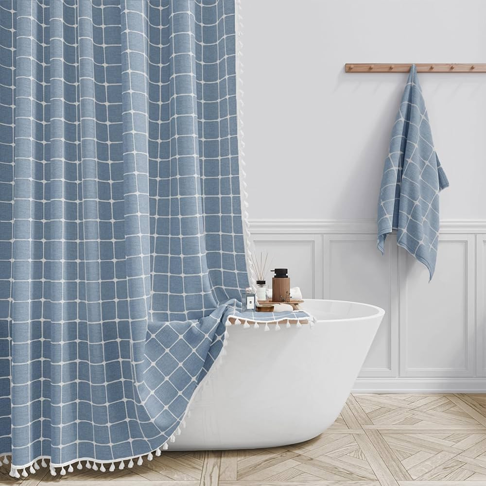 Boho Farmhouse Shower Curtain - Linen Rustic Heavy Duty Fabric Shower Curtain Set with Tassel, Wa... | Amazon (US)