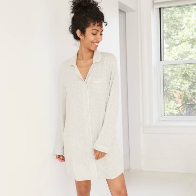 Women's Perfectly Cozy Long Sleeve Notch Collar Nightgown - Stars Above™ Gray | Target