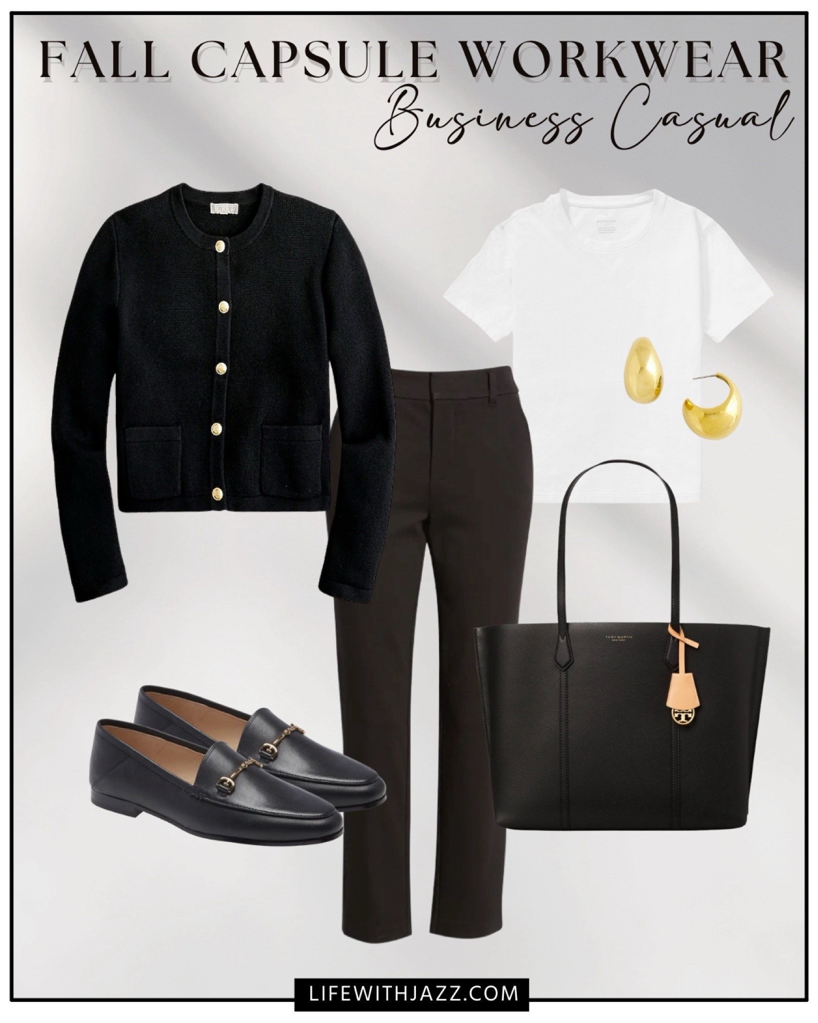 Fall business casual work outfit 

• Jcrew sweater jacket - beautiful quality, on sale 
• everlane tee 
• black crop trousers 
• Tory Burch tote 
• Sam Edelman trousers 

Work outfit / workwear / office / business casual / smart casual 

#LTKworkwear #LTKstyletip