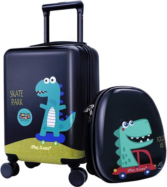 iPlay, iLearn Dinosaur Kids Luggage, Boys Carry on Suitcase, Hard Shell Travel Luggage Set W/ Bac... | Amazon (US)