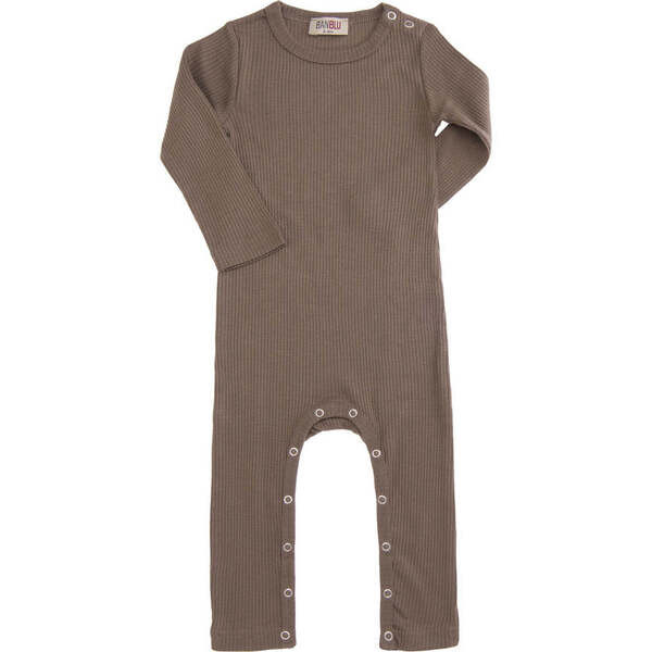 Khaki LS Modal Romper, Brown | Maisonette