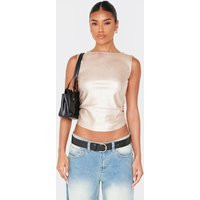 Gold Metallic Rib Boatneck Ruched Side Long Top, Gold | PrettyLittleThing IE