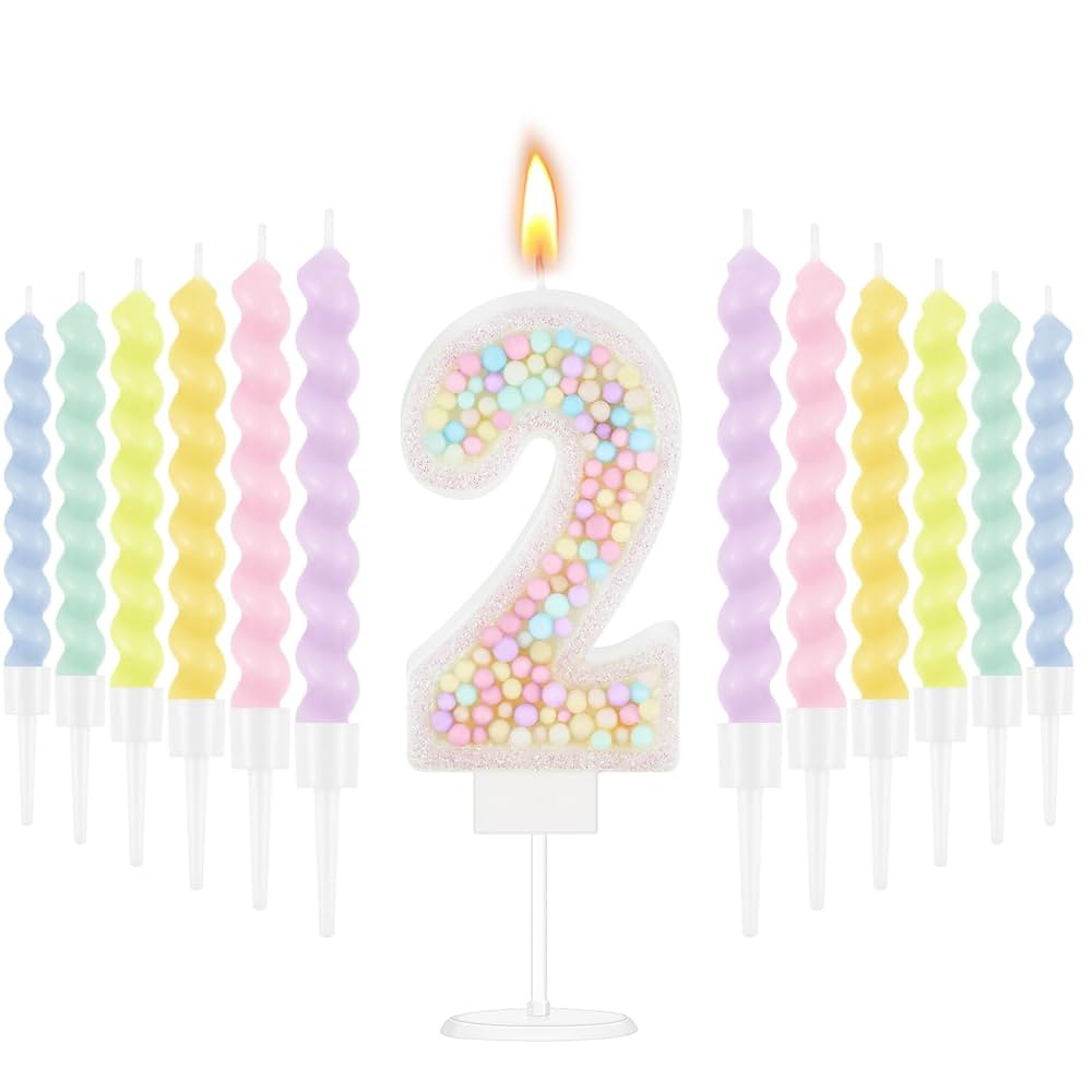 MTLEE Number 2 Birthday Candle with 12 Pcs Spiral Candles for Girls Macaron Pastel Rainbow Unicor... | Amazon (US)