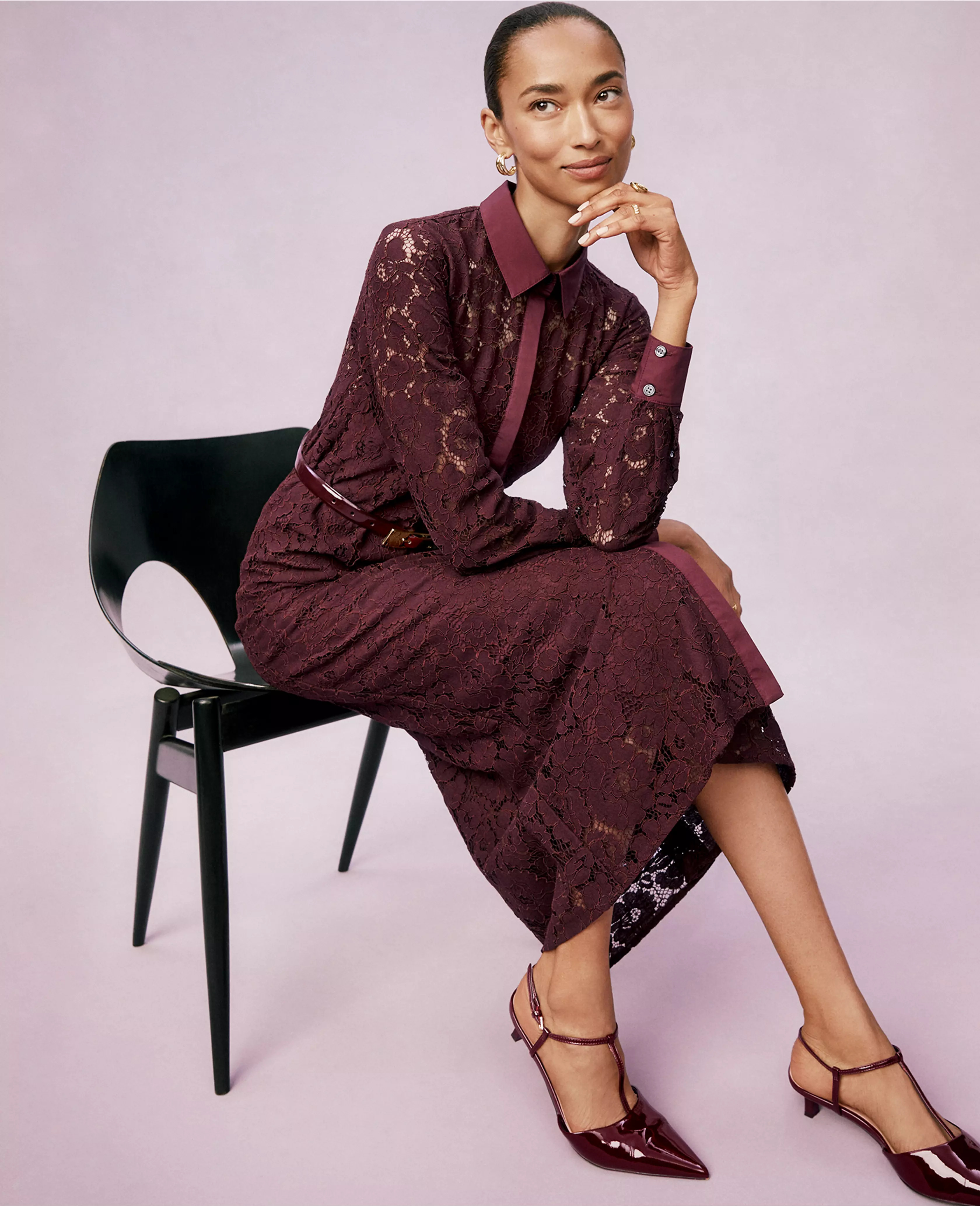 Belted Lace Midi Shirtdress | Ann Taylor