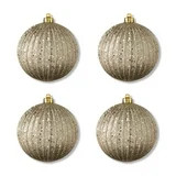 4-Count Champagne Glitter Shatterproof Textured Christmas Ornaments, 5.9 in, by Holiday Time | Walmart (US)