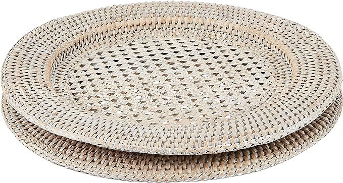 KOUBOO Round Rattan Charger Plate, White Wash (Pack of 2) | Amazon (US)