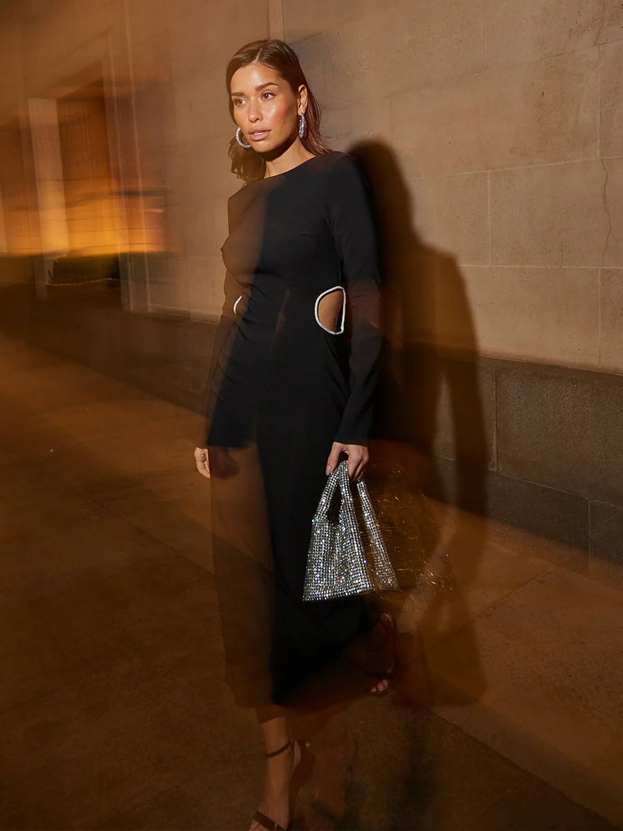 Reina Embellished Cut Out Midaxi Dress - Black | Pretty Lavish (UK)