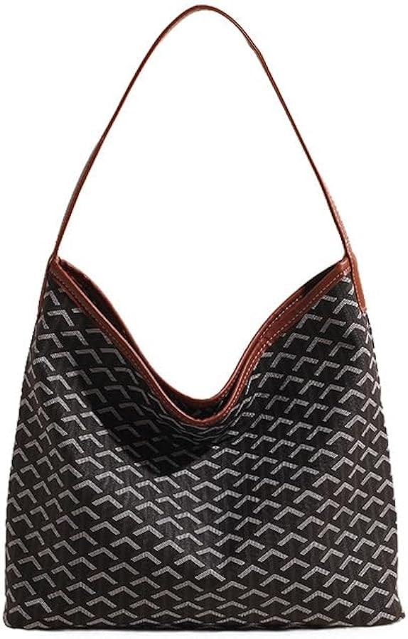 Geometric Pattern Hobo Tote Bag, Large Capacity Shoulder Handbag with Brown Trim, Fashion Crossbo... | Amazon (US)