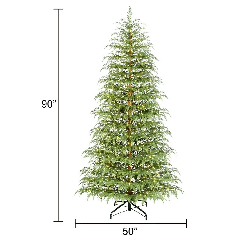 7.5' Pre-Lit Green Cypress Artificial Christmas Tree with 500 Warm White Twinkle LED Lights, by M... | Walmart (US)