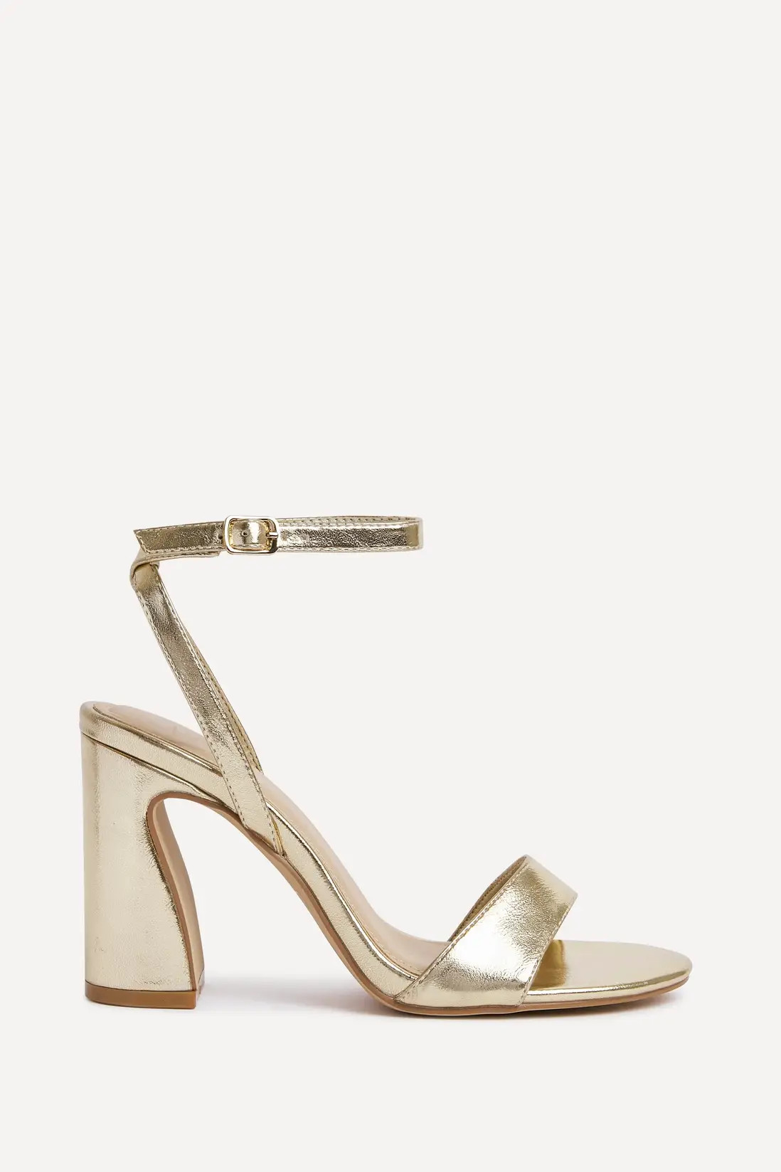 Gold Linzi Faux Leather Block Heel | PrettyLittleThing | PrettyLittleThing UK