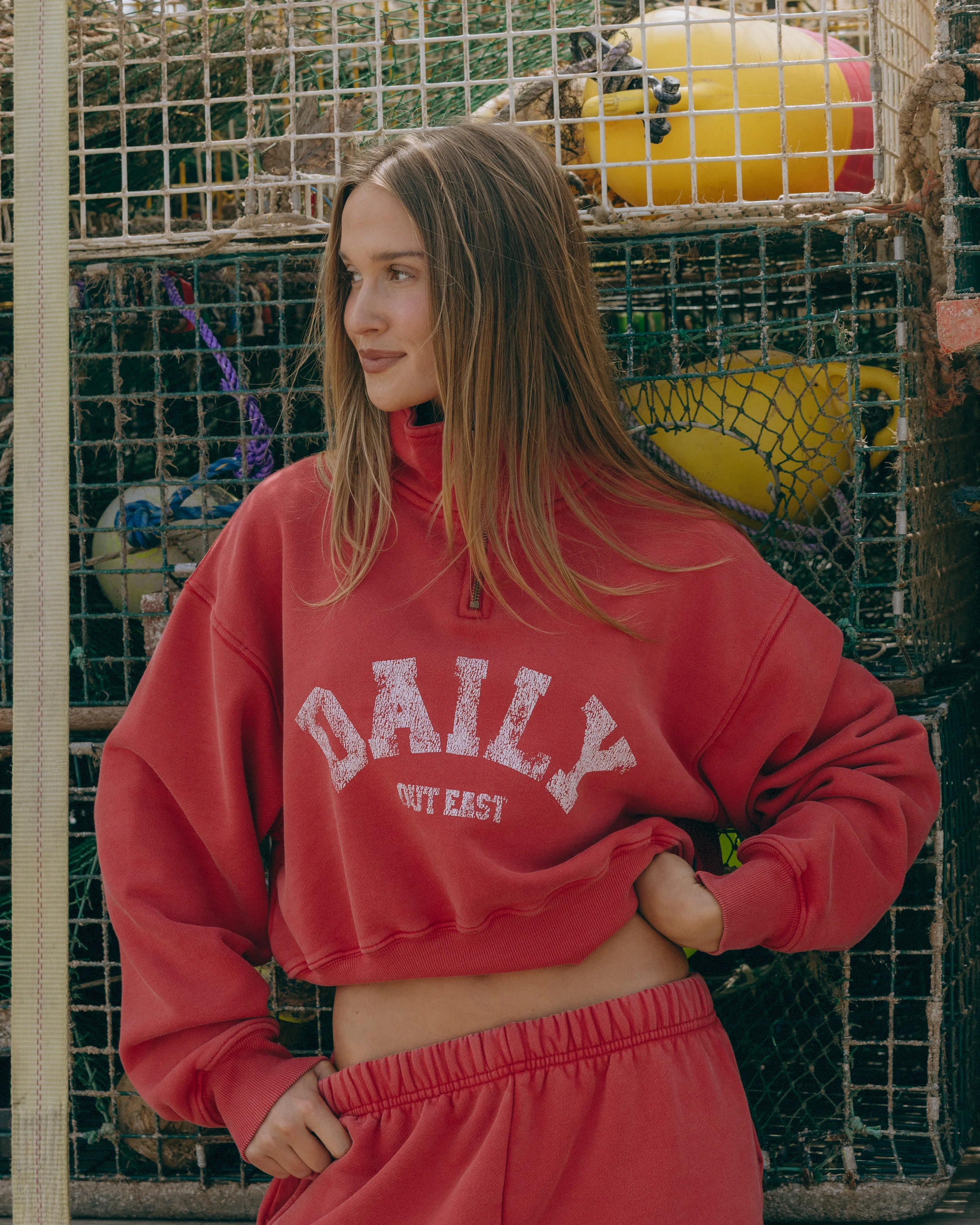 Heavyweight Funnel Neck Daily Quarter Zip - Sunbleached Vintage Red | Daily Drills LLC