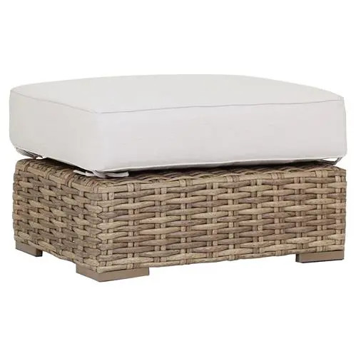 Sunset West Havana Coastal Beige Cushion Brown Rectangular Outdoor Ottoman | Kathy Kuo Home