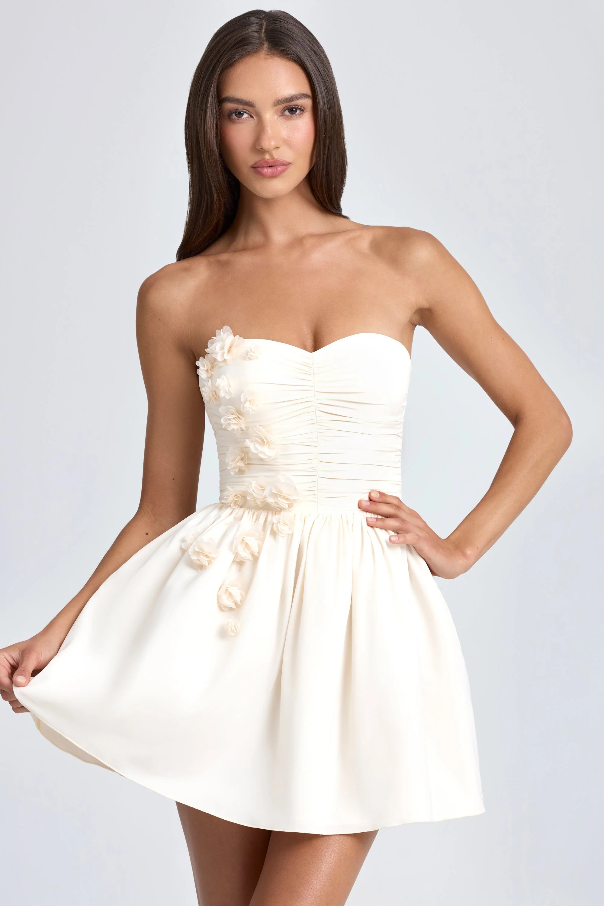 Bandeau Floral-Appliqué Corset Mini Dress in Ivory | Oh Polly