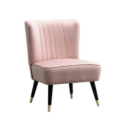 Velvet Accent Chair In Pink - Thick Foam Seat And , Lined Stitching Design, Rubberwood Legs With Gold Finish, 24" W X 26" D 33" H Upholstered Dense Fa | Wayfair North America