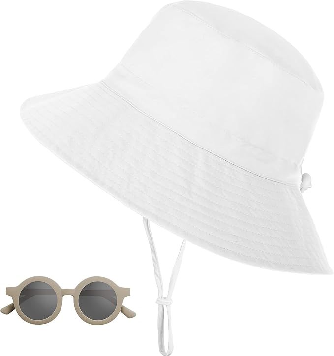 Baby Bucket Hat & Sunglasses, UV Protection Sun Hat with Wide Brim, Toddler Beach Hat Summer Esse... | Amazon (US)