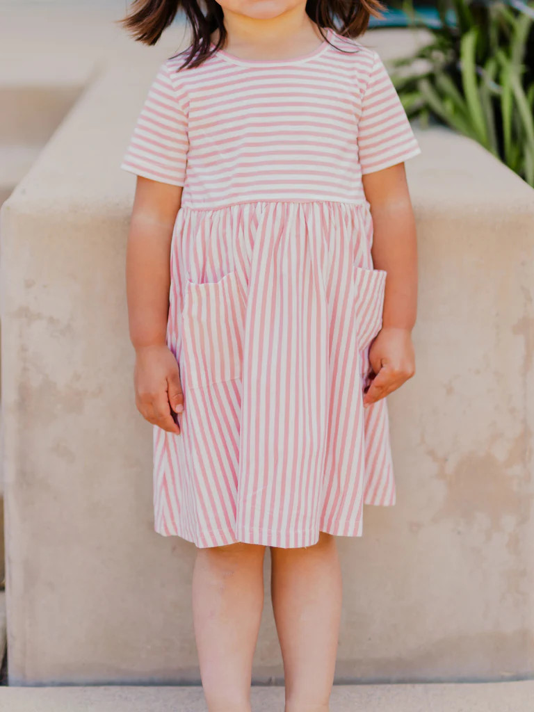 Girls Striped Dress - Pink/White | Tickled Teal LLC