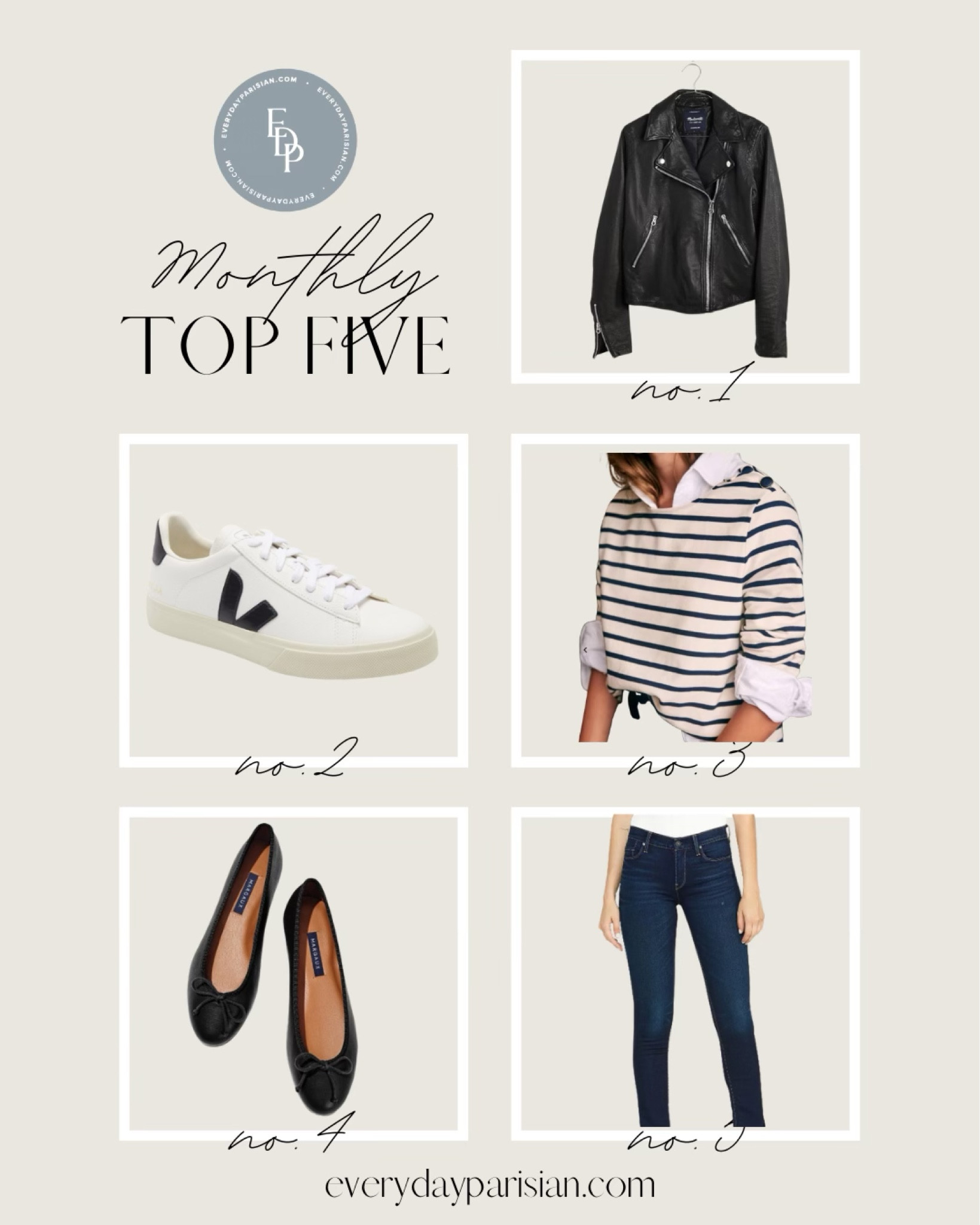 April’s best sellers include my Madewell leather jacket, Demi flats, a striped Sézane shirt, Hudson straight jeans and Vejas (which are sold out) and are on back order until July! You will want to get your order in on these shoes. 

#LTKshoecrush #LTKSeasonal #LTKtravel