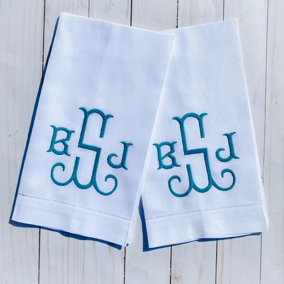 Linen Monogrammed Hand Towels - Set of 2 | Etsy (US)