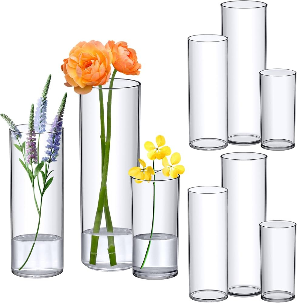 Amazing Abby - Viola Magra - Plastic Cylinder Vases (9-Piece Set), Acrylic Flower Vases for Weddi... | Amazon (US)