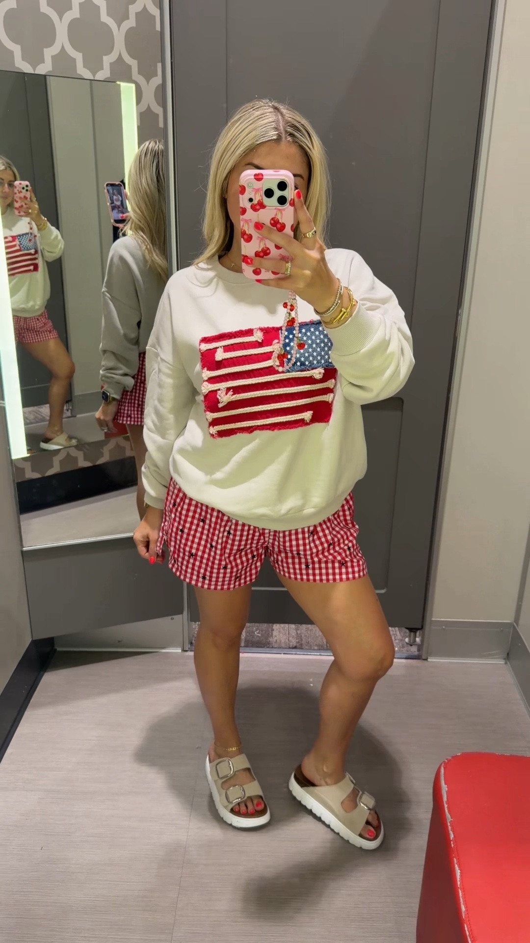 Red white and blue Target outfit
USA 
Memorial Day and 4th of July outfit
Sandals tts
Sweater reminds me of the Ralph Lauren one