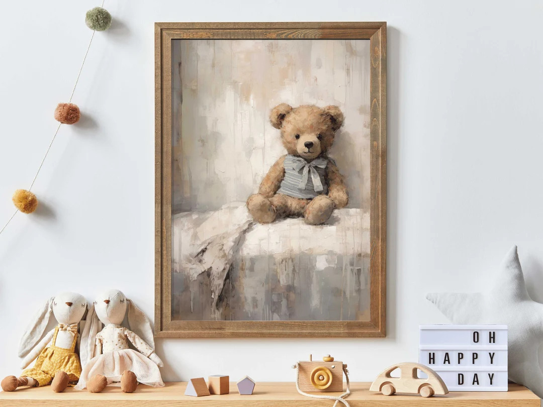 Rustic Nursery Decor, Bear Nursery Decor, Vintage Teddy Bear Print, Teddybear Painting, Baby Room... | Etsy (US)