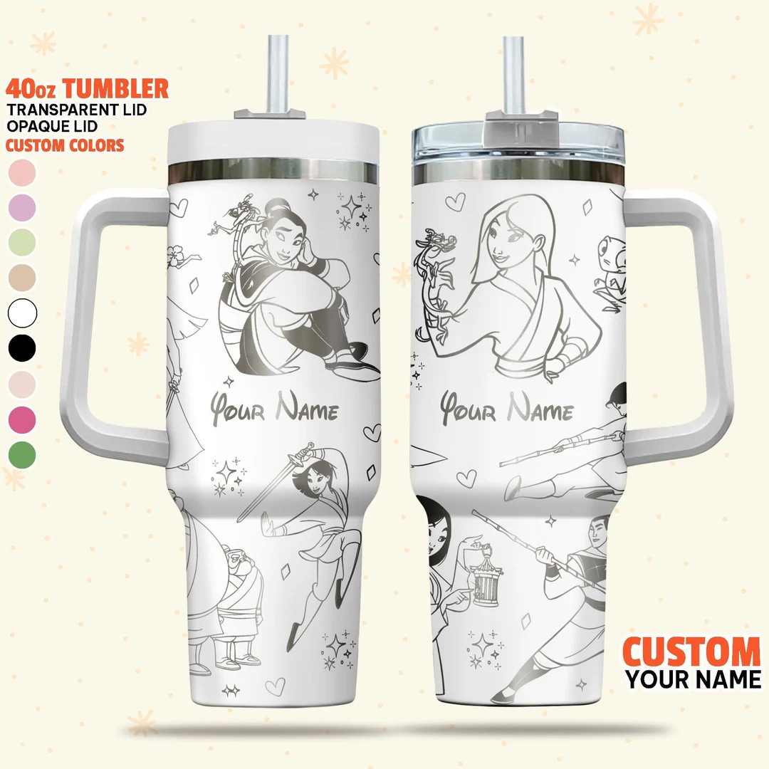 Custom Disney Mulan Tumbler, Vintage Disney Princess 40oz Tumbler, Handle Lid Straw Stainless Ste... | Etsy (US)