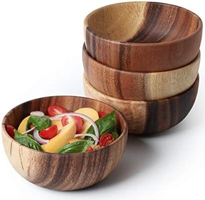 Acacia Wooden Salad Bowl 6.3inches Set of 4 - Individual Salad Bowls for Salad, Fruits and Cereal... | Amazon (US)