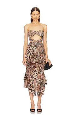 Michael Costello x REVOLVE Natalia Midi Dress in Brown Animal Medley from Revolve.com | Revolve Clothing (Global)