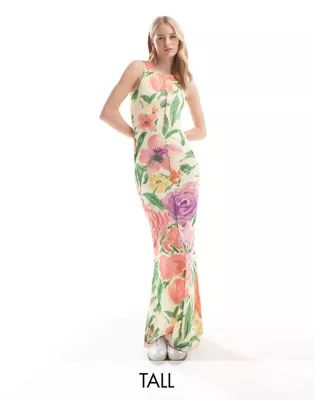 Vero Moda Tall sleeveless lettuce edge mesh dress in summer floral print | ASOS (Global)