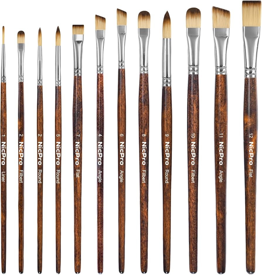 Nicpro 12PCS Artist Paint Brush Set, Craft Paint Brushes for Acrylic Painting, Oil, Watercolor, G... | Amazon (US)