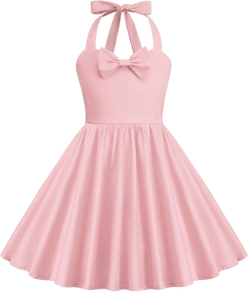 1950s Vintage Dresses for Girls Halter Dress Sleeveless Bowknot Heart Neck 4-12 Years | Amazon (US)