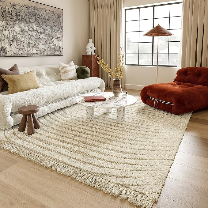 Rugs USA x Arvin Olano Riley Textured Shag Area Rug, 8x10, Cream | Amazon (US)