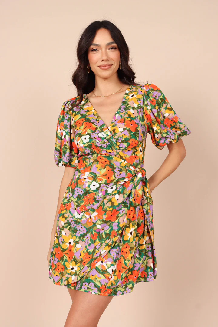 Flourish Puff Sleeve Mini Dress - Orange | Petal & Pup (US)