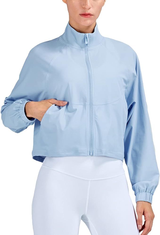 altiland Women's Athletic Running Yoga Gym Track Zip Up Cropped Jackets UPF 50+ Sun Protection Lo... | Amazon (US)