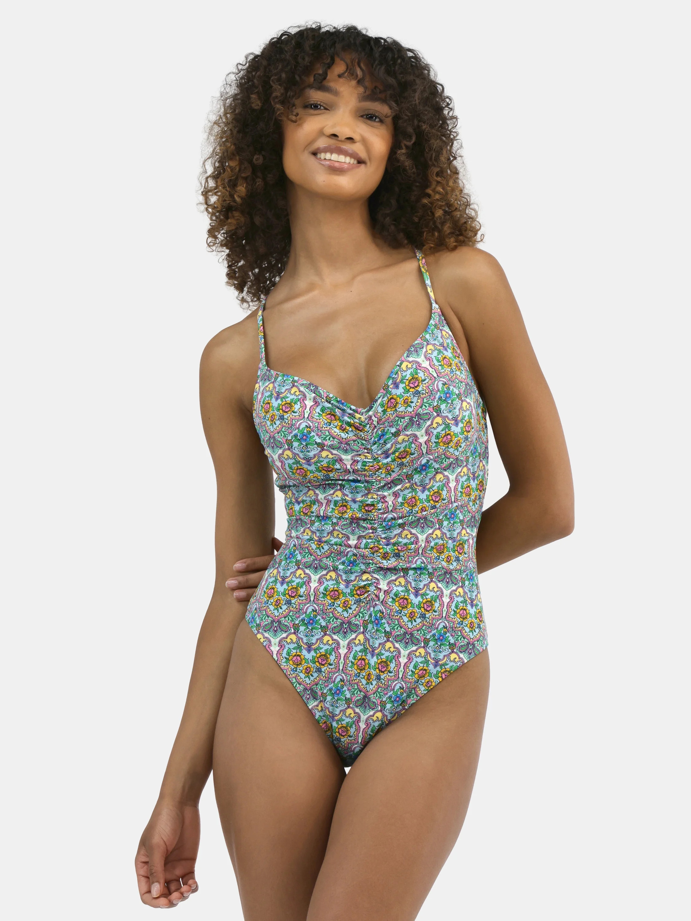 Jessica Simpson Women's Print Cinched One Piece Swimsuit, Sizes XS-XXL | Walmart (US)